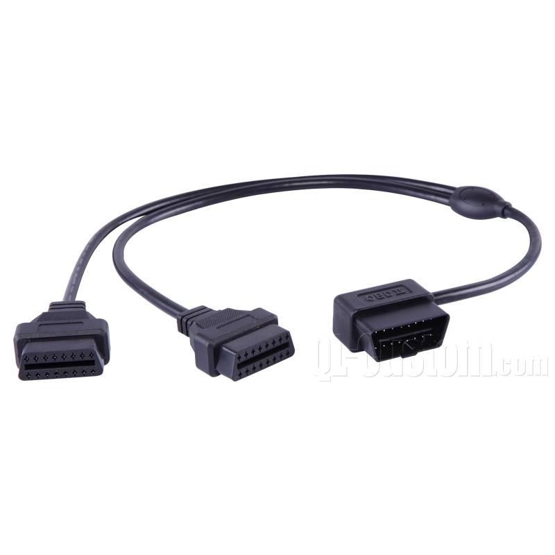 Right angel OBDII male splitter to double OBDII female cable