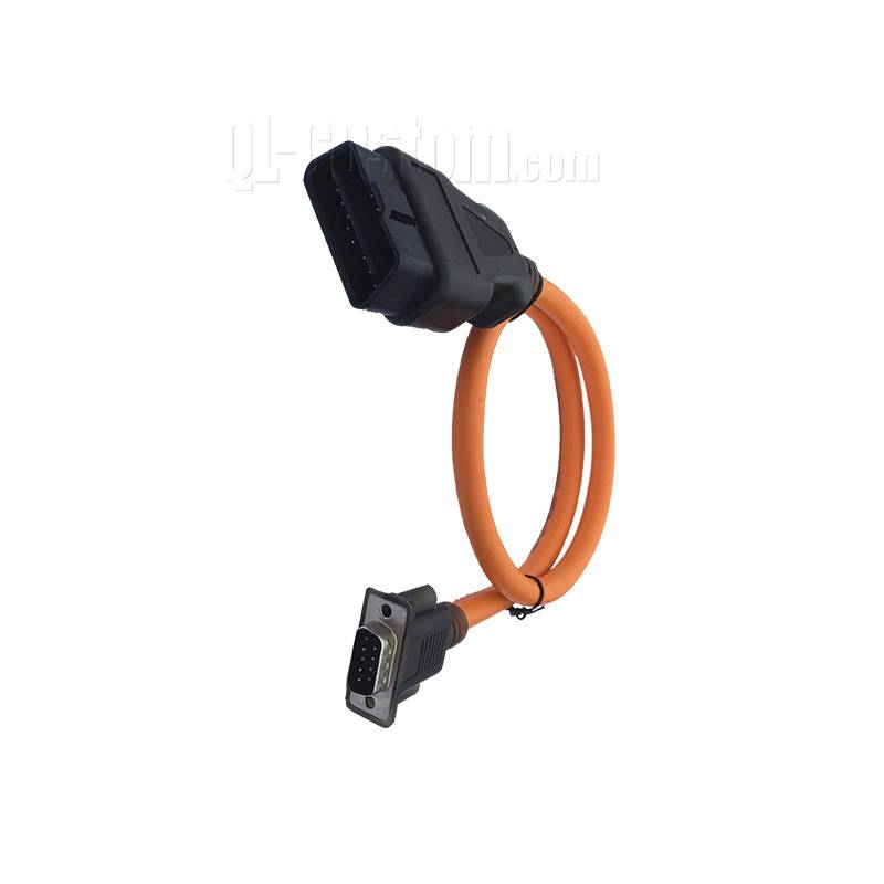 UL2464 20AWG cable OBD male to molding DB9 male with thumb screws