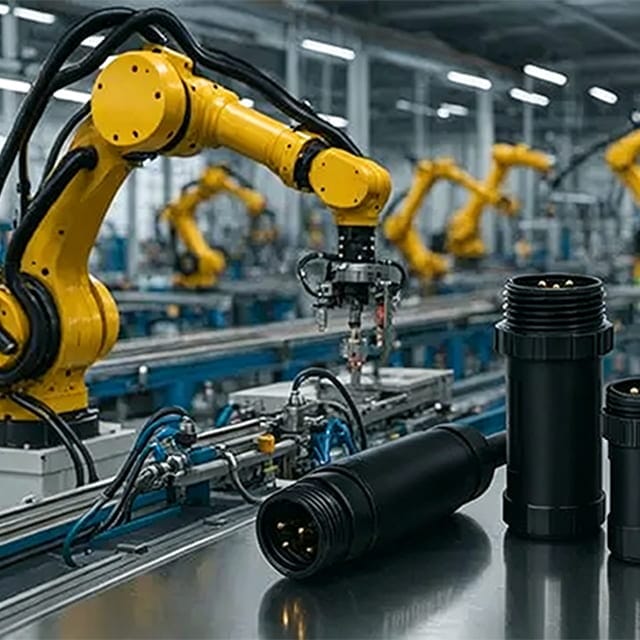 Automated production line with sealed circular connectors