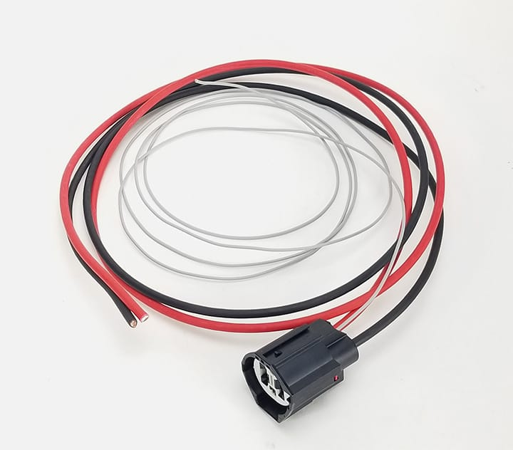 Yazaki wire harness with sealed connector and red and black cables