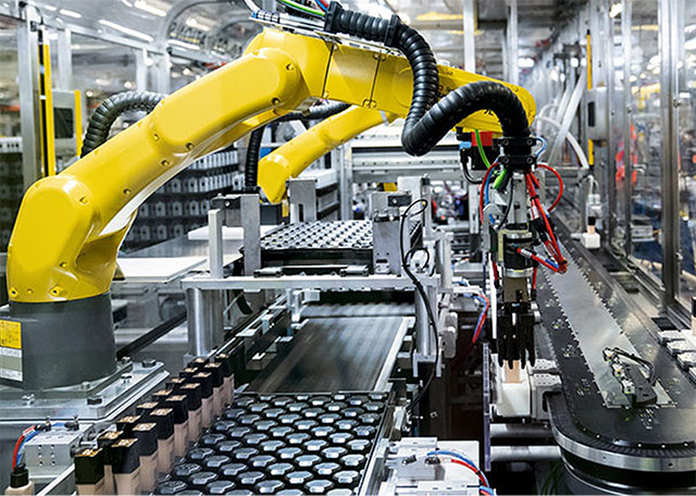 Industrial robot on an automated production line