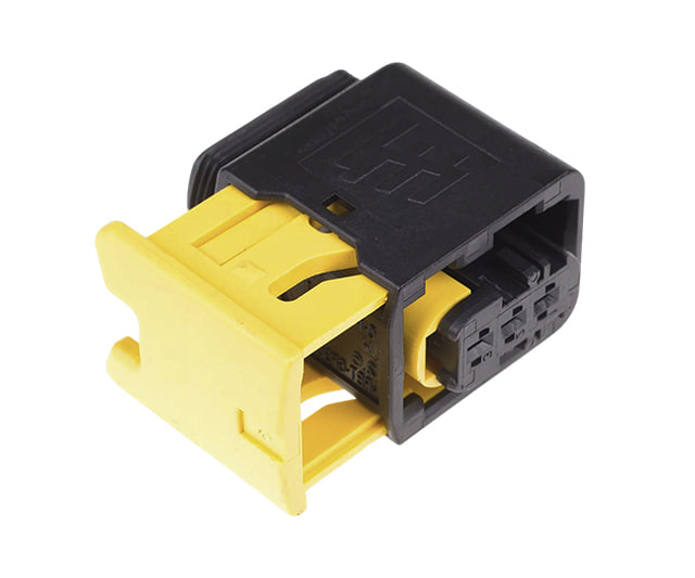 TE 1-1418448-1 connector, plug housing with yellow lock, black