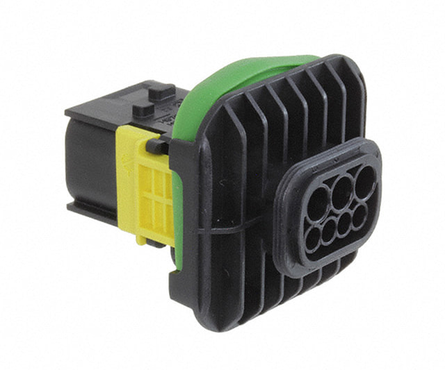 TE 1-1670214-1 connector, sealed plug housing, yellow lock, green seal
