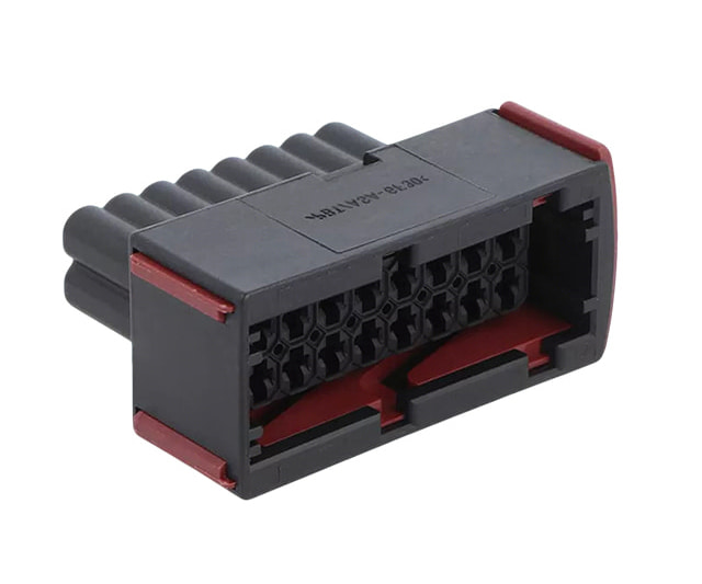 TE 1-967242-1 connector, multi-row plug housing, black and red