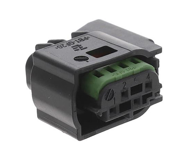 TE 1379799-1 connector, plug housing with green insert, gray