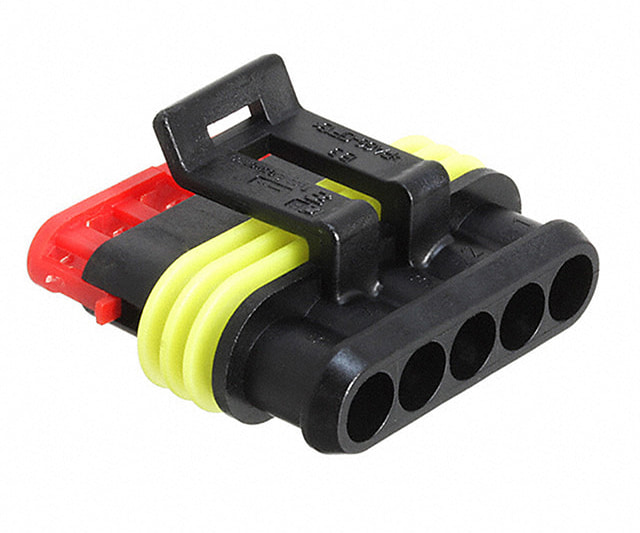 TE 282089-1 connector, inline sealed housing, red and yellow