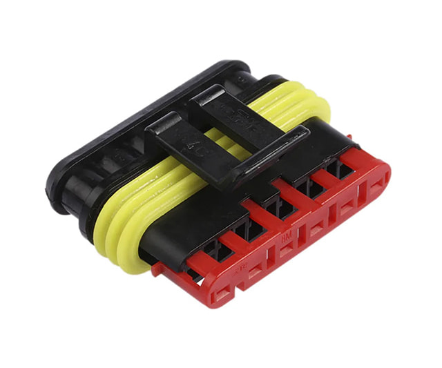 TE 282090-1 connector, inline sealed housing, red and yellow