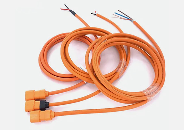 Orange high-voltage EV harness with TE connectors