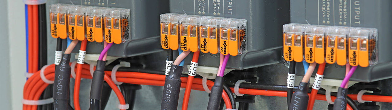 Labeled wires terminated in Wago lever connectors