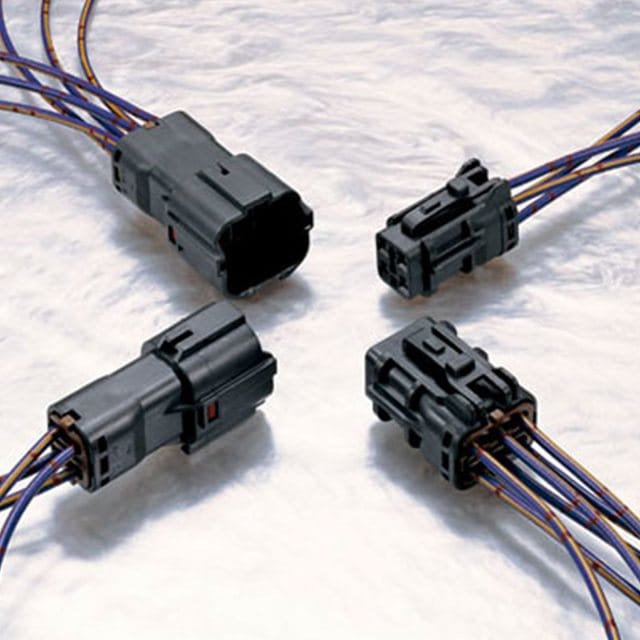 Four mated Yazaki sealed connectors on wire harness leads